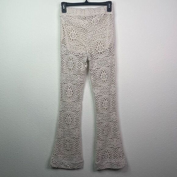 TopShop Cream Crochet Sheer Euro Summer Flare Leg Open Knit Flare Pants Sz US 4 - Picture 7 of 10